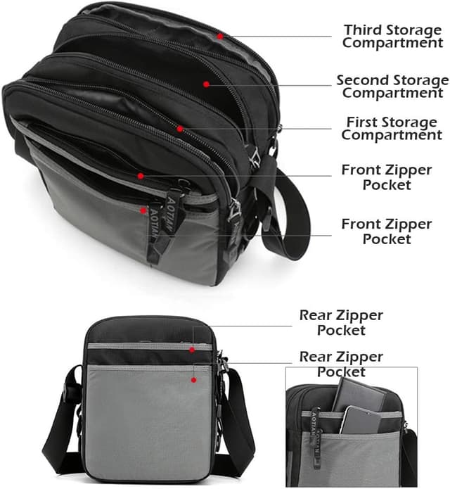 Detalle 1 de SPAHER Umhängetasche für Herren aus Oxford-Nylon – wasserabweisende Messenger Bag für iPad & Alltag