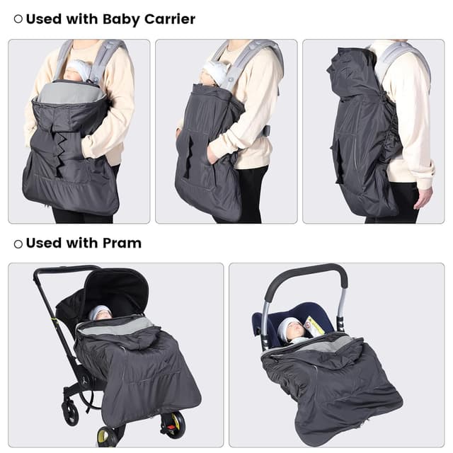 Thumbnail 2 de Orzbow Tragecover Babytrage Winter, Universal Wintercover Babytrage, Regenschutz Babytrage mit Aufbewahrungstasche, Abnehmbares Oberteil, Polarfleece-Futter, Wasserdichte, Dunkelgrau-Dino
Orzbow Tragecover Babytrage Winter, Univers…