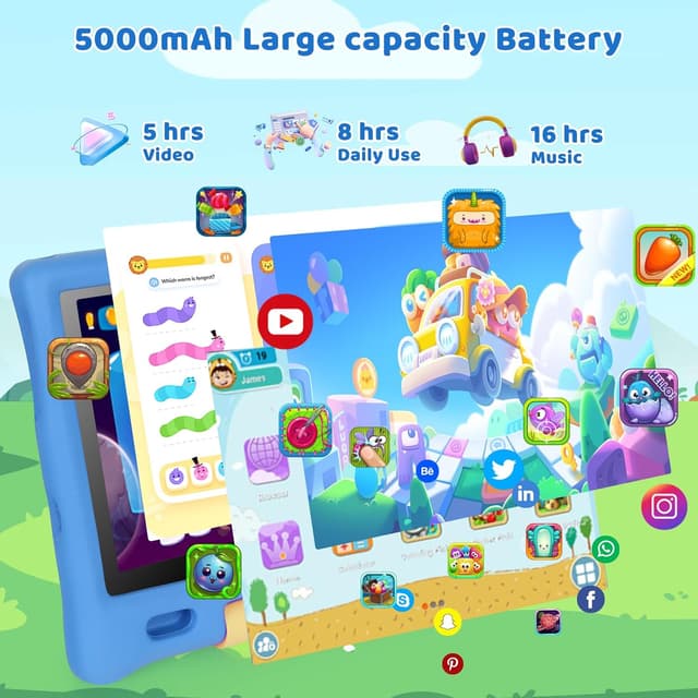 Detalle de MUISOO 10 Inch Kids Tablet (Android 14) – 16GB RAM, 128GB Storage, WiFi & Bluetooth, 5000mAh Battery