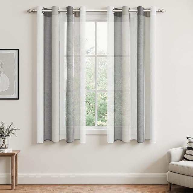 Detalle de MRTREES – Lot de 2 rideaux voilage blanc et gris noir à œillets 140x160 cm