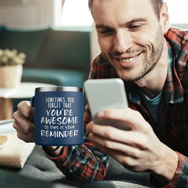 Thumbnail 6 de NOWWISH Insulated Stainless Steel Coffee Mug (14oz) in Navy Blue — Inspirational Message for Men