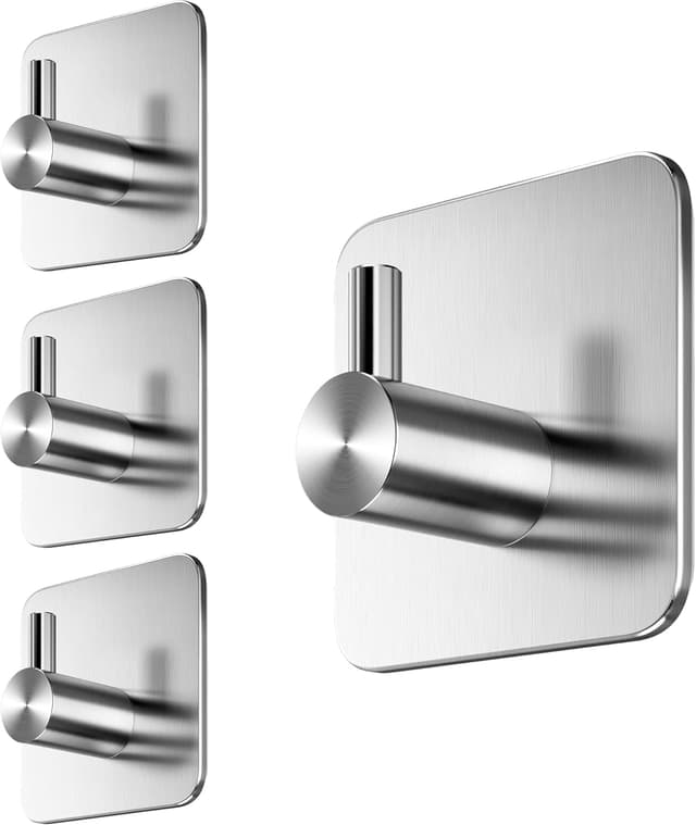 Detalle de Menz Ganci Adesivi Bagno – Set da 4 ganci in acciaio inox V2A, per asciugamani e accappatoi senza forare, argento