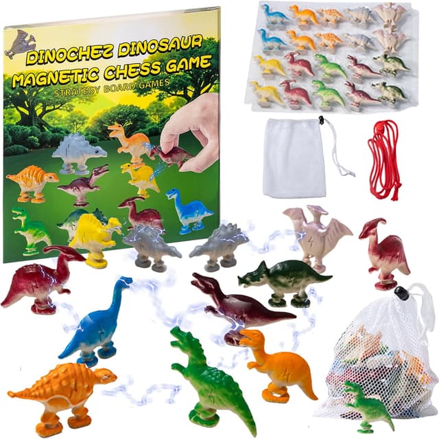 Detalle de CWENDANER Magnetisches Dinosaurier-Schachspiel für Kinder ab 3 Jahren (20 magnetische Dino-Figuren, Seilring & Beutel)