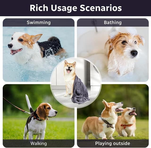 Detalle 2 de Adiwo 2er-Set Hunde-Handtücher (100 × 50 cm) – extra saugfähig, schnell trocknende Mikrofaser in Grau