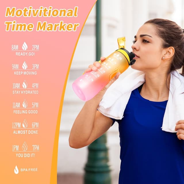 Thumbnail 6 de Binudum Motivations-Trinkflasche mit Zeitmarkierung (Tritan, BPA-frei), auslaufsicher – 750 ml
