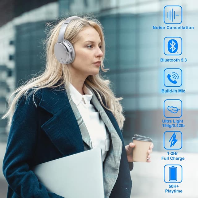 Detalle de Srhythm NC35 : casque Bluetooth sans fil V5.0 avec ANC, 50 h d’autonomie et charge rapide