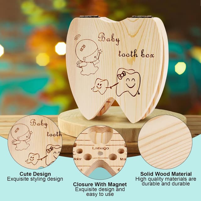 Detalle de Aolso scatola in legno per denti da latte e ricordo di crescita per bambini