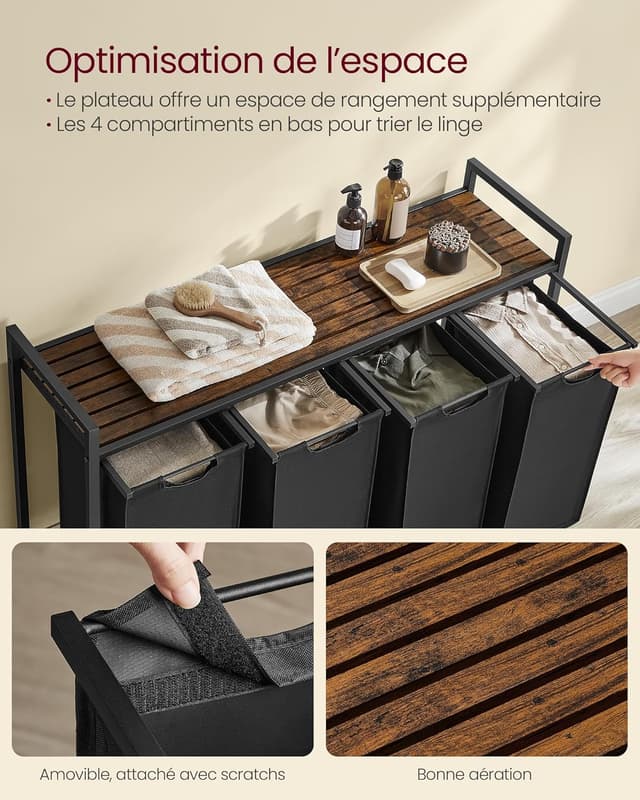 Thumbnail 2 de VASAGLE Panier à Linge 4 Compartiments