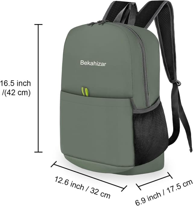 Detalle 2 de Bekahizar Small Rucksack 15L Packable Backpack (Grey Green) – ultralight foldable daypack