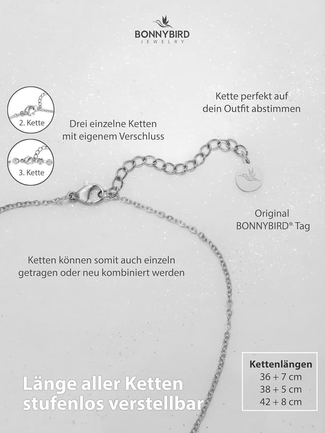 Detalle de BONNYBIRD BonnyTrio Layering-Ketten-Set aus Edelstahl 316L (3 Ketten) in Silber, Gold & Roségold