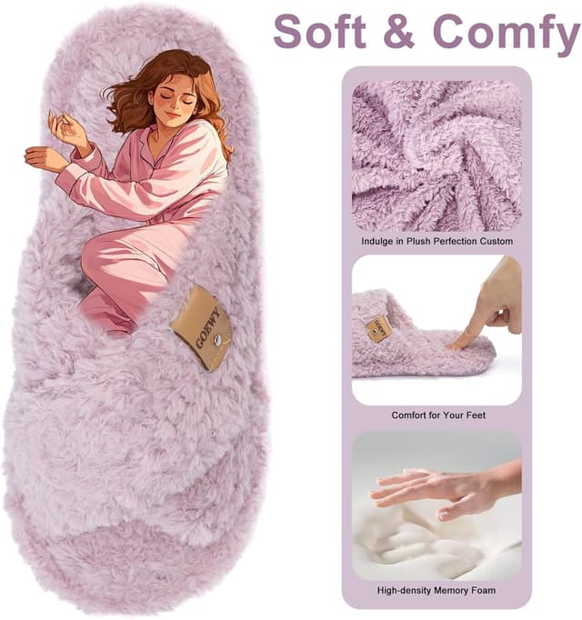 Detalle 2 de GOEWY Weiche Damen-Hausschuhe mit Memory Foam und offener Zehenpartie – weiche Trend-Slides für Schlafzimmer