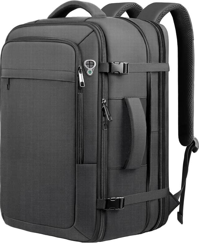 Detalle de Sirmaeed Carry-On Backpack 40L–50L (Expandable) TSA-Approved for 17.3” Laptops, Black