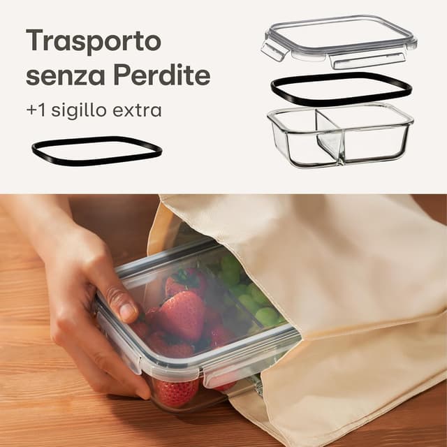Detalle de Praknu Meal Prep cont3 contenitori in vetro 2 pezzi