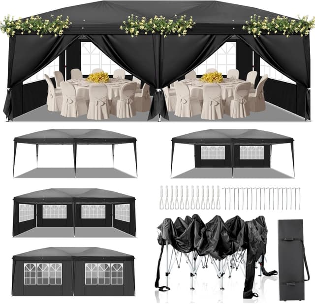 LEADZM Faltpavillon 3x6 m Pop-up mit UV-Schutz 50+, wasserabweisend und höhenverstellbarem Stahlrahmen (mit 6 Seitenteilen)