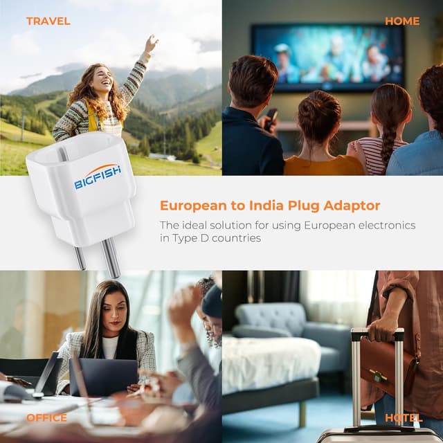 Detalle 2 de Bigfish Reiseadapter Typ D (2er-Set) für Indien/Nepal/Sri Lanka (teilweise) – EU auf Typ-D Steckdosen, weiß