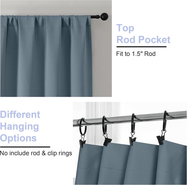 Detalle 2 de Simplebrand Ava Stone Blue Short Blackout Curtains (2-Panel Set) – Thermal Insulated Bedroom Drapes, 45 Inches Long