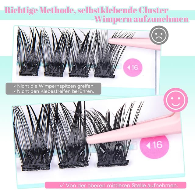 Thumbnail 6 de CALAILIS selbstklebende Wimpern Extensions (W/V-Klebestreifen) – 120 Stück, D-Curl, Wispy, D-Idee mit Pinzette (ZBP10D)