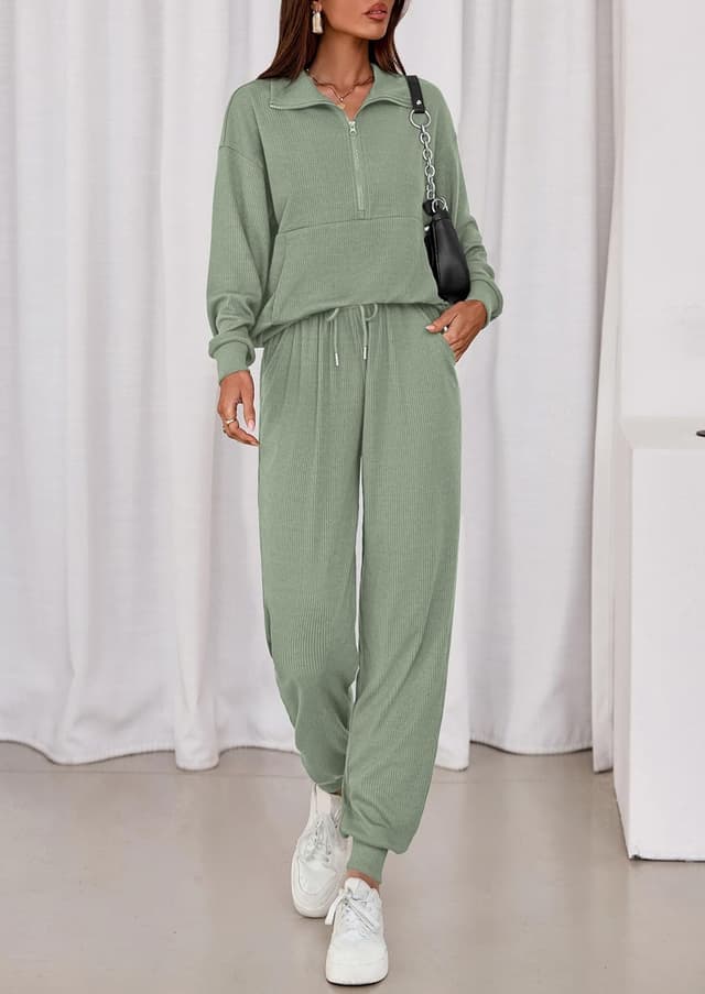 Detalle de PRETTYGARDEN Women’s Fall 2-Piece Lounge Set (Half-Zip Sweatshirt + Jogger Pants)