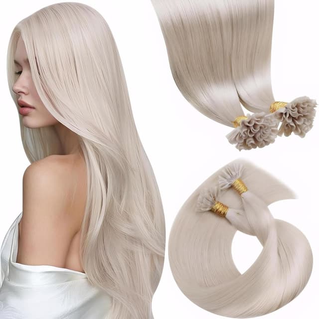 Detalle de LaaVoo Echthaar Bonding Extensions mit Keratin-Bondings – Platinblond, #60, 55 cm (50 g/50 S)