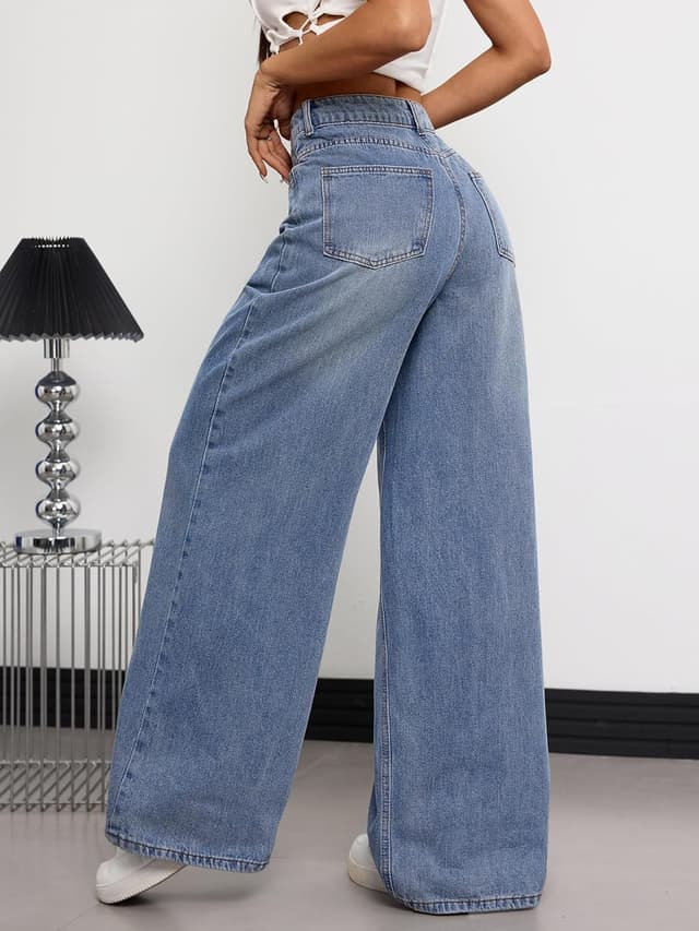 Detalle de OYICAI Women’s Baggy Jeans Wide-Leg Denim Pants (Y2K 90s Hip Hop Streetwear Style)