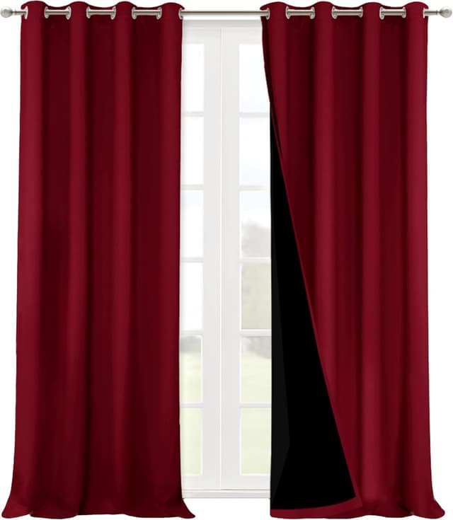 Detalle de NICETOWN Ready-Made Blackout Curtains, Burgundy Red (Set of 2) with Black Lining, 55 x 96 in