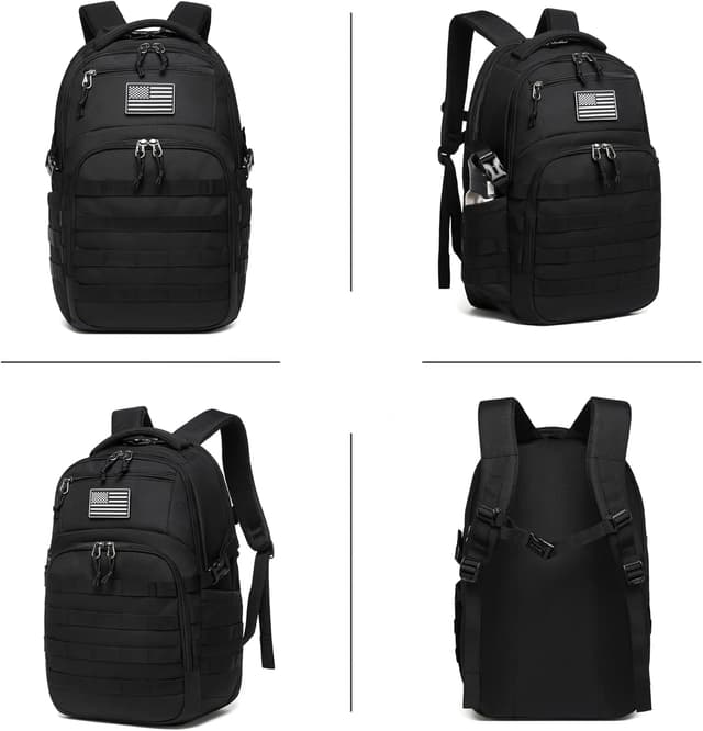 Detalle de Wotony Military Tactical Backpack (Black) — Small Assault Bag, 25L MOLLE Pack