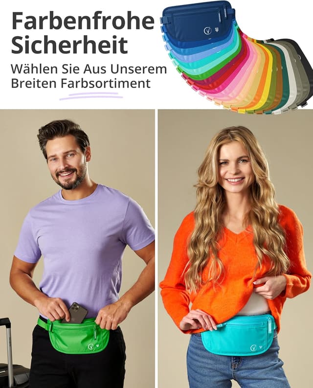 Detalle de Vantamo Bauchtasche Damen ultraflach mit RFID-Schutz – Geldgürtel für Reisen, Laufen & Wandern