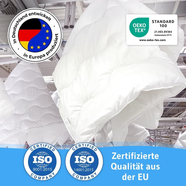 Detalle de Verda Kinderbettdecke 100x135 cm aus recyceltem PET – sommerleichte, thermoregulierende Steppdecke