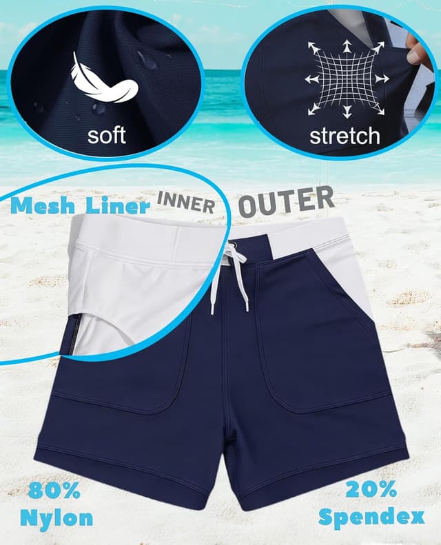 Detalle de KEFITEVD Men’s Quick Dry Swimming Shorts (Adjustable Drawstring, Stretch Fabric)