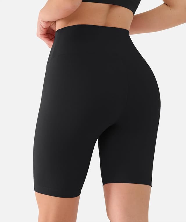 Detalle de VALANDY Creamlush biker shorts for women with 8" high waist (S–5XL) — buttery soft athletic yoga shorts