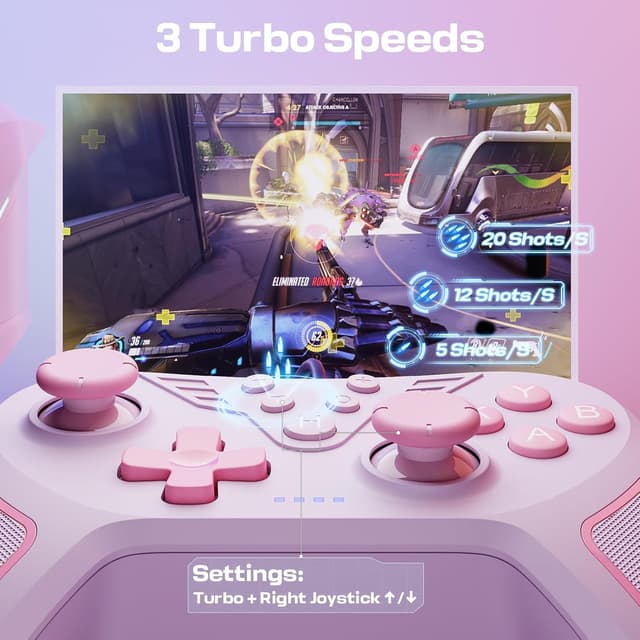 Detalle 2 de RivalPlay Wired PC Controller with Paddles, 3-Level Vibration & Mappable Buttons (Pink)