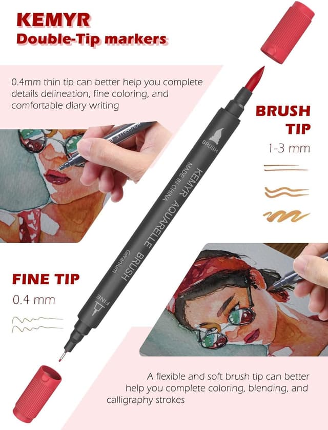 Detalle de KEMYR 80 Colour Dual Tip Fine & Brush Colouring Pens (Markers)