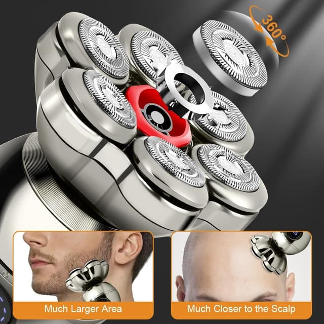 Detalle 2 de LOPHE Rasoir tête de chauve 5 en 1 7D sans fil Type-C avec 7 têtes flottantes et écran LED