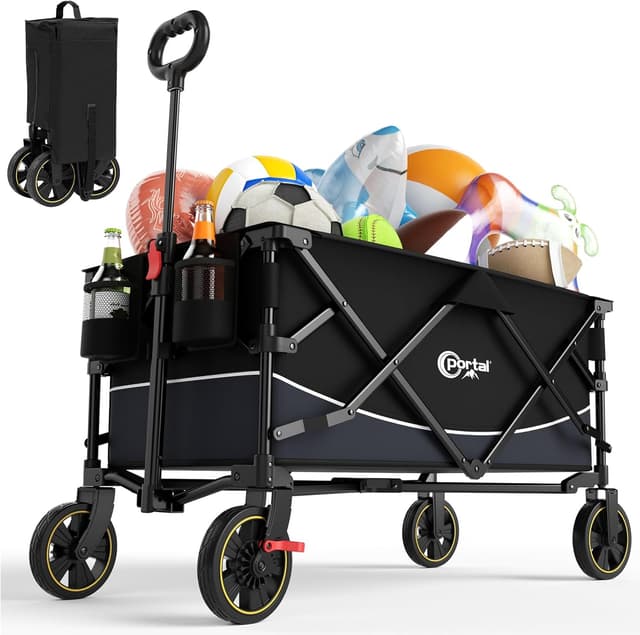 Detalle de Portal faltbarer Bollerwagen XXL mit 120 kg Tragfähigkeit, klappbar & Getränkehalter