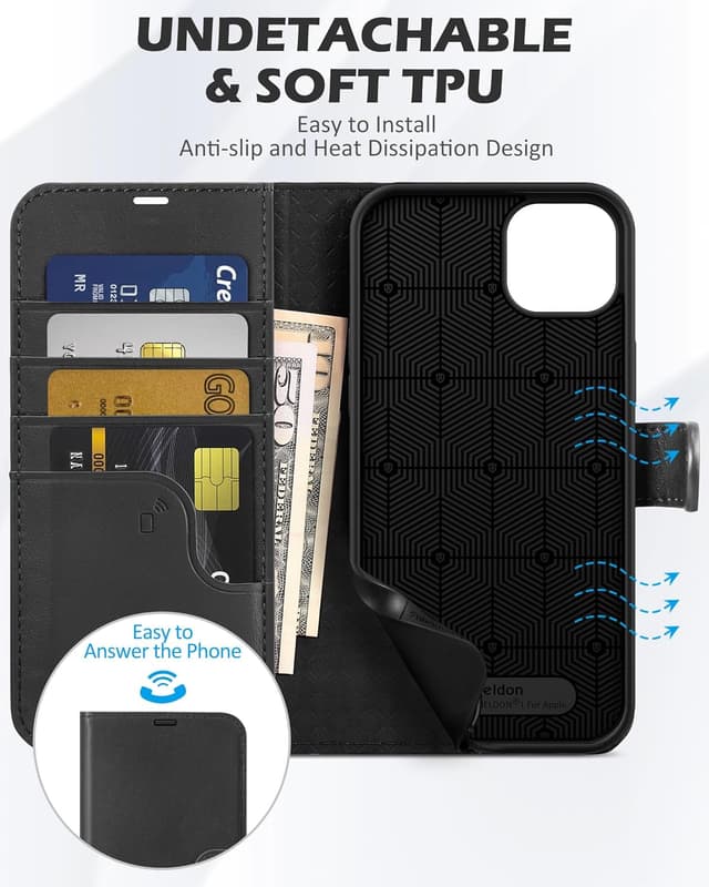 Thumbnail 6 de SHIELDON Hülle für iPhone 14 Plus 5G: Leder-Tasche mit Kartenfach, Magnetverschluss, RFID-Schutz und Klapp-Ständer