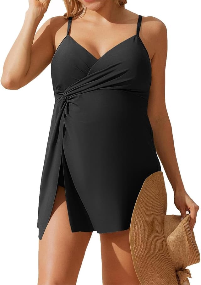 Detalle 2 de Maacie Umstandsbademode Einteiler mit V-Ausschnitt und Rückenfrei-Design