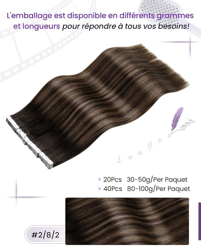 Detalle de LaaVoo Tape-in Echthaar-Extension Balayage „Braun“ dunkelbraun/hellbraun (30 cm, 30 g, 20 Stück) #2/8/2