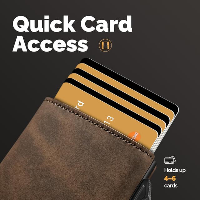 Thumbnail 6 de YESIIW Crazy Horse Brown RFID Leather Card Holder Wallet with Pop-Up Mechanism (up to 9 cards, 2 ID windows)