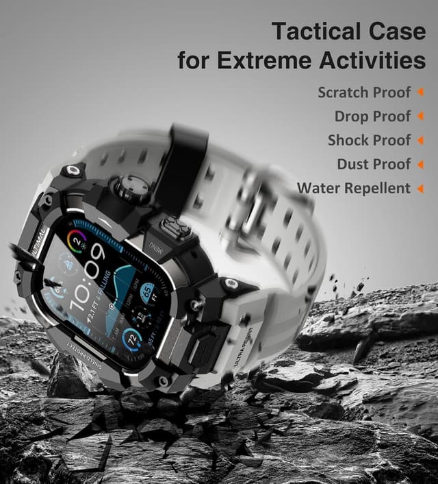 Thumbnail 5 de ULTIMAL Rugged Case with Band for Apple Watch Ultra 3 / Ultra 2 / Ultra (49mm) – Grey shockproof bumper cover