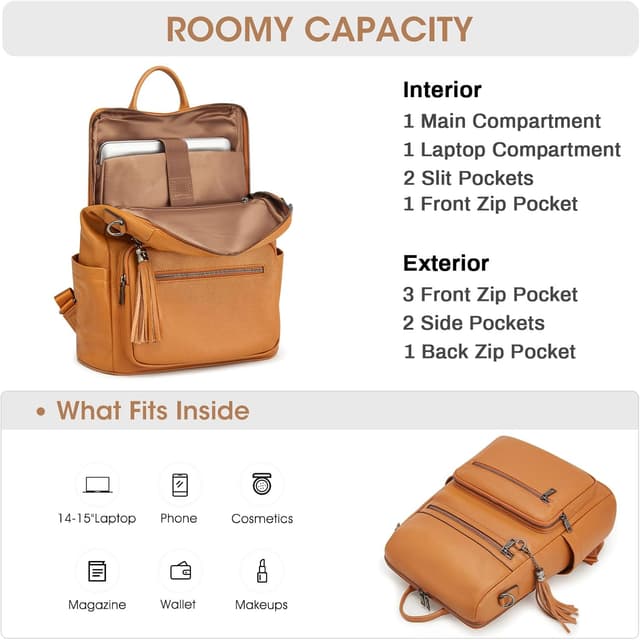 Thumbnail 4 de Kattee Leather Shoulder Backpack 14in