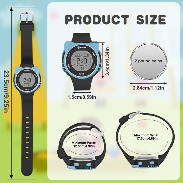 Detalle de OFFCUP Kids Digital Watch (30m Waterproof) for Girls & Boys with PU Strap and LED Light