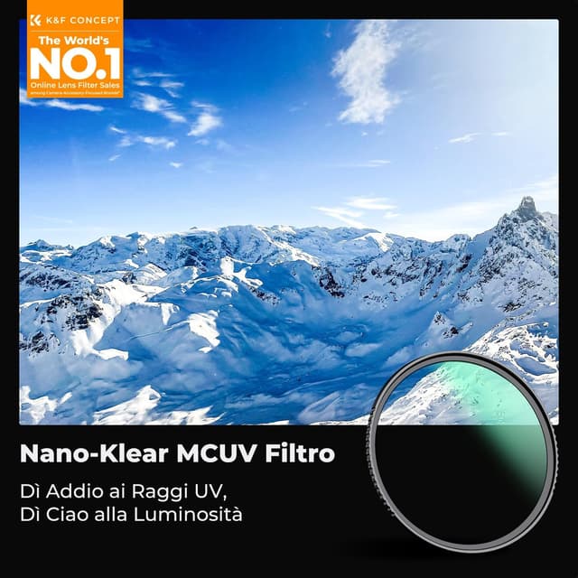 Detalle 2 de K&F CONCEPT filtro UV 82mm con tappo e panno in microfibra, vetro ottico ultra sottile a 18 strati