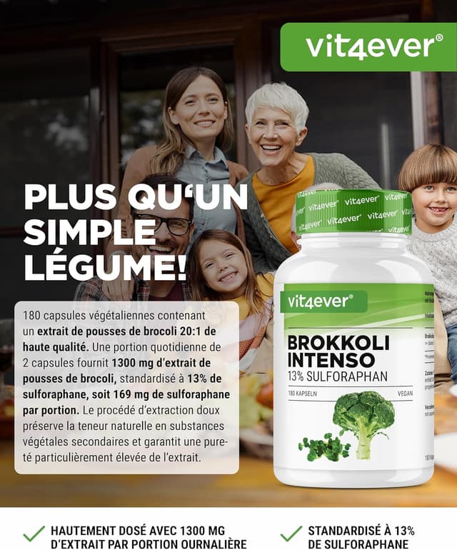 Detalle 2 de Extrait de Brocoli en capsules – 180 gélules avec 13% de sulforaphane (2 capsules/jour)