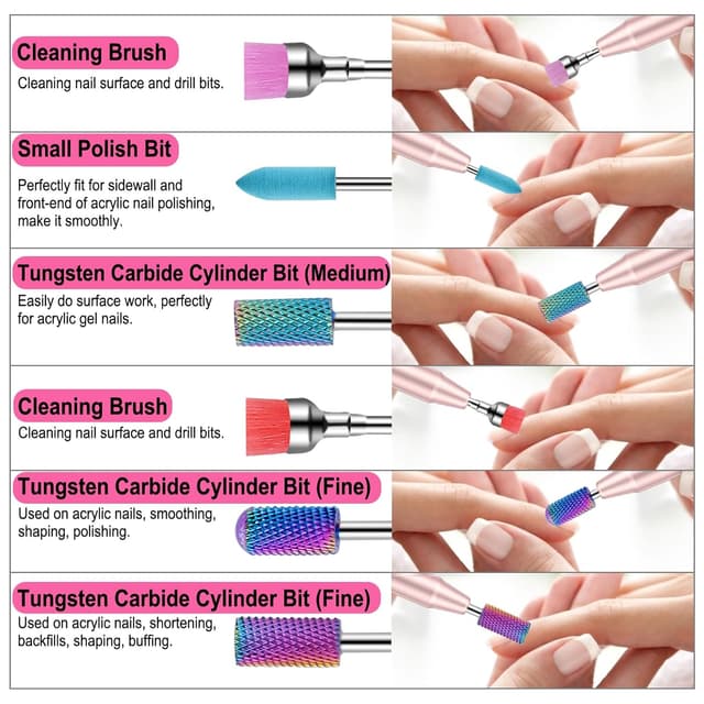 Detalle 2 de Cellentool 25Pcs Nail Drill Bits Set with Storage Box (3/32 in) for Acrylic, Gel, and Cuticle Work