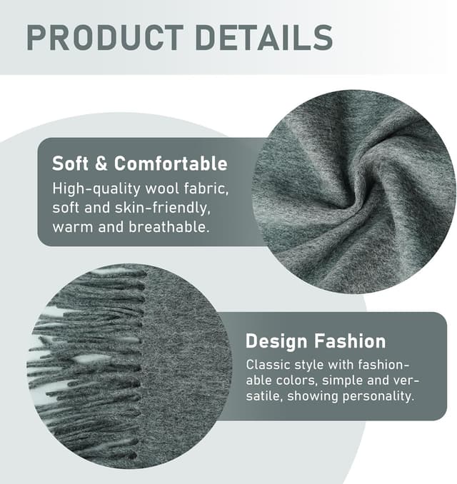 Thumbnail 2 de SoftSixant Cold Weather Wool Scarf 70.8" 🧣