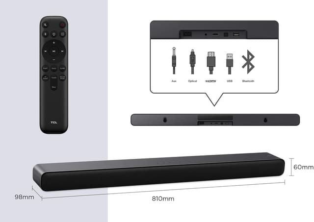 Detalle de TCL S45HE Soundbar (2.0, 100 W) mit Dolby Atmos & DTS Virtual:X, HDMI eARC und Bluetooth 5.2