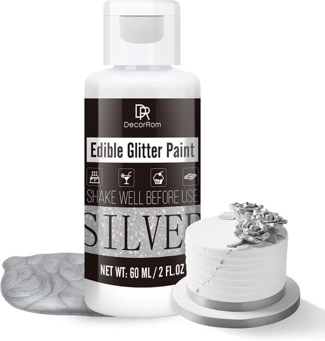 Detalle de Flüssig essbarer Glitzer in Silber (60 ml) – metallische Dekorfarbe für Kuchen, Cupcakes & Fondant