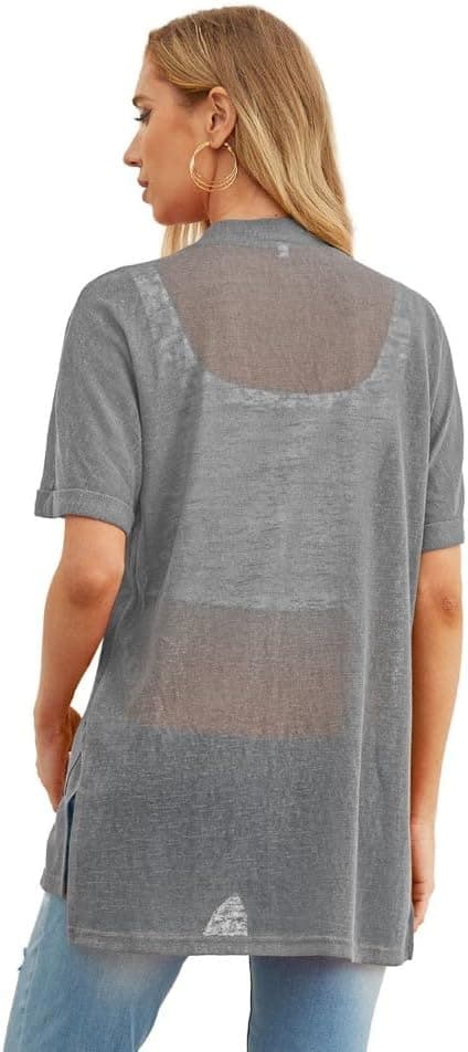 Detalle de PrinStory Women’s Lightweight Cardigan Long Sleeve – Open Front V-Neck with Pockets (Polyester/Spandex)