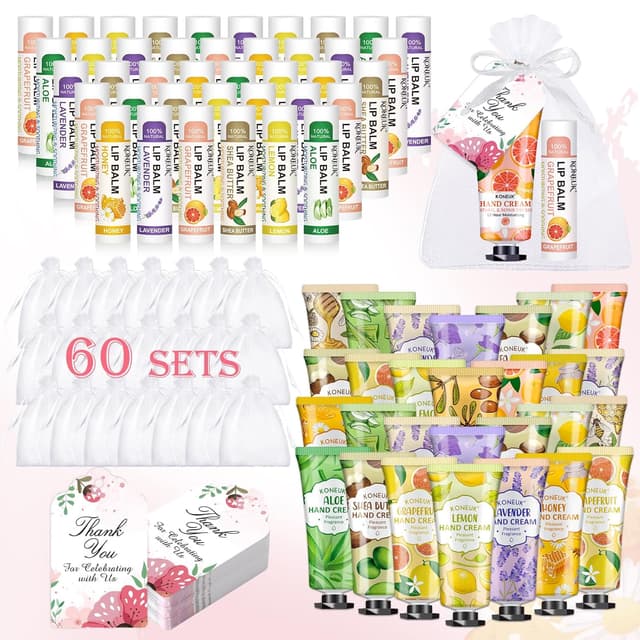Detalle de 60-Pack Hand Cream and Lip Balm Bulk Gift Sets (Easter, Mother’s Day, Bridal Shower & More)