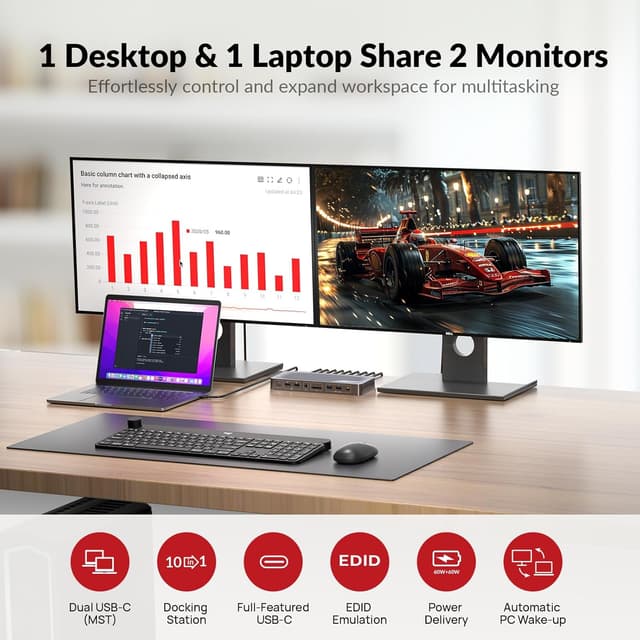 Thumbnail 2 de AV Access Dockingstation Dual Monitor mit KVM-Switch für 2 Computer, Ethernet & 4K@60Hz – Dual-Display für Laptop & Desktop